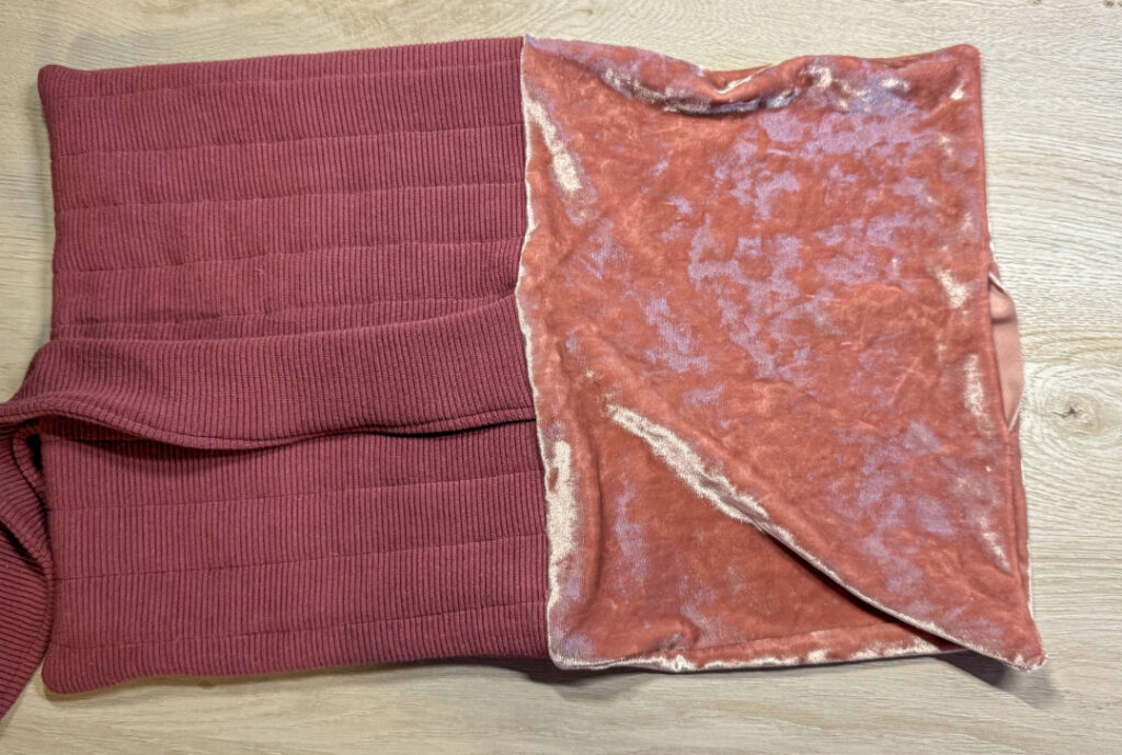 pull main fabric through gap in lining fabric